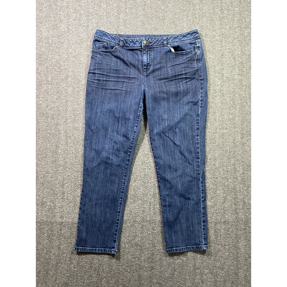 LC Lauren Conrad Women's Dark Wash Blue Stretch Denim Mid-Rise Jeans Size 14